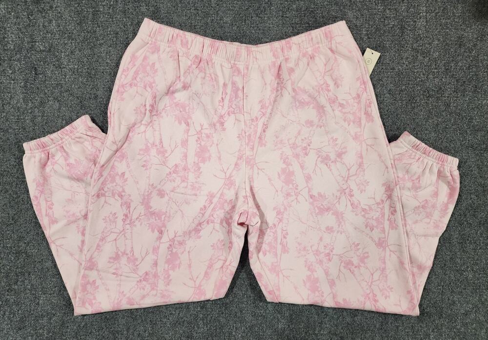 NWT No Boundaries Women XXL 20 Pink Maple Forest Camo Printed Fleece Joggers